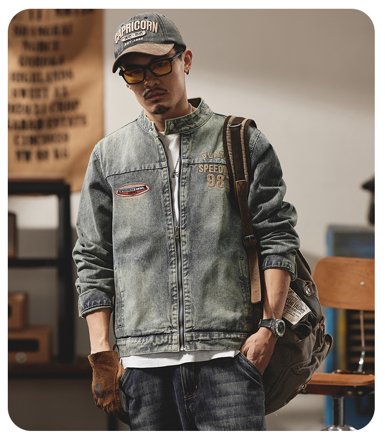 Autumn and winter trendy brand denim jacket men's loose retro men's jacket versatile lapel high street men's top_voghion.com
