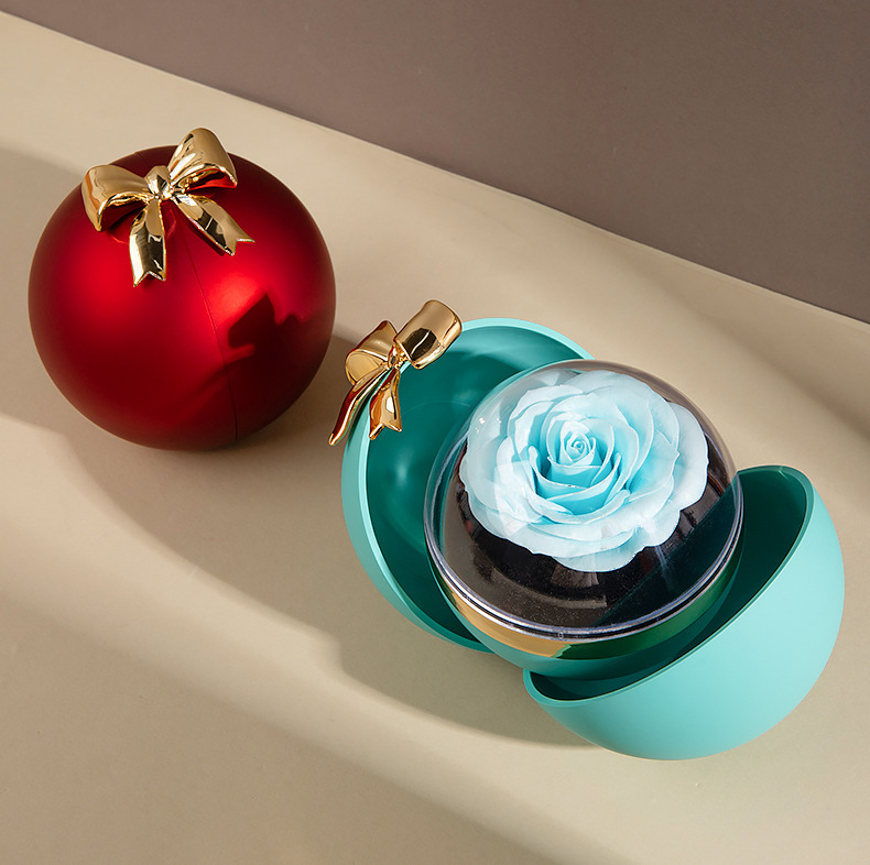 Mayorista flor inmortalidad esférica caja de joyas acrílica regalos de día de San Valentín regalos de flor inmortalidad