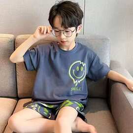 夏季薄款空调服2026新款男童睡衣套装中大童儿童短袖家居服短款