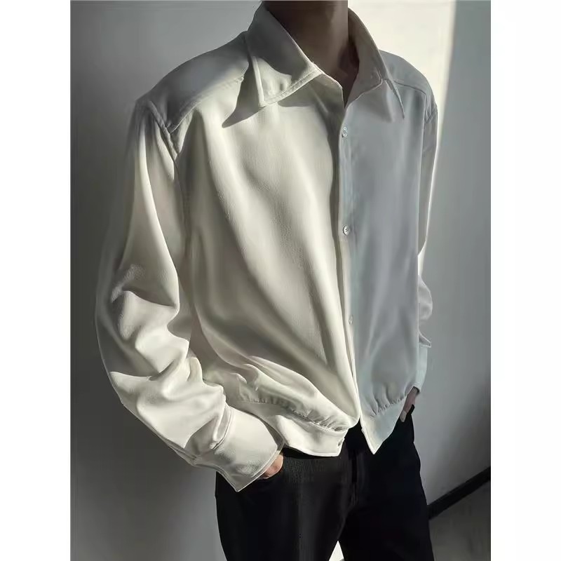 Silky Liquid Shoulder Pad Shirt Men's Summer Trendy Brand American Style Retro Loose and Handsome Couple's Long Sleeve Shirt Jacket
