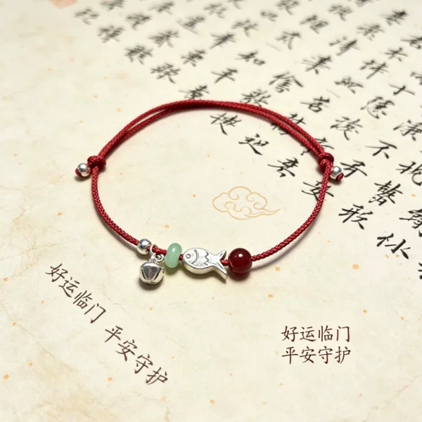 Cute Fish Leaping over the Dragon Bell Bracelet, Red Rope Koi Couple Bestie Bracelet, Chinese Braided Transfer Bracelet