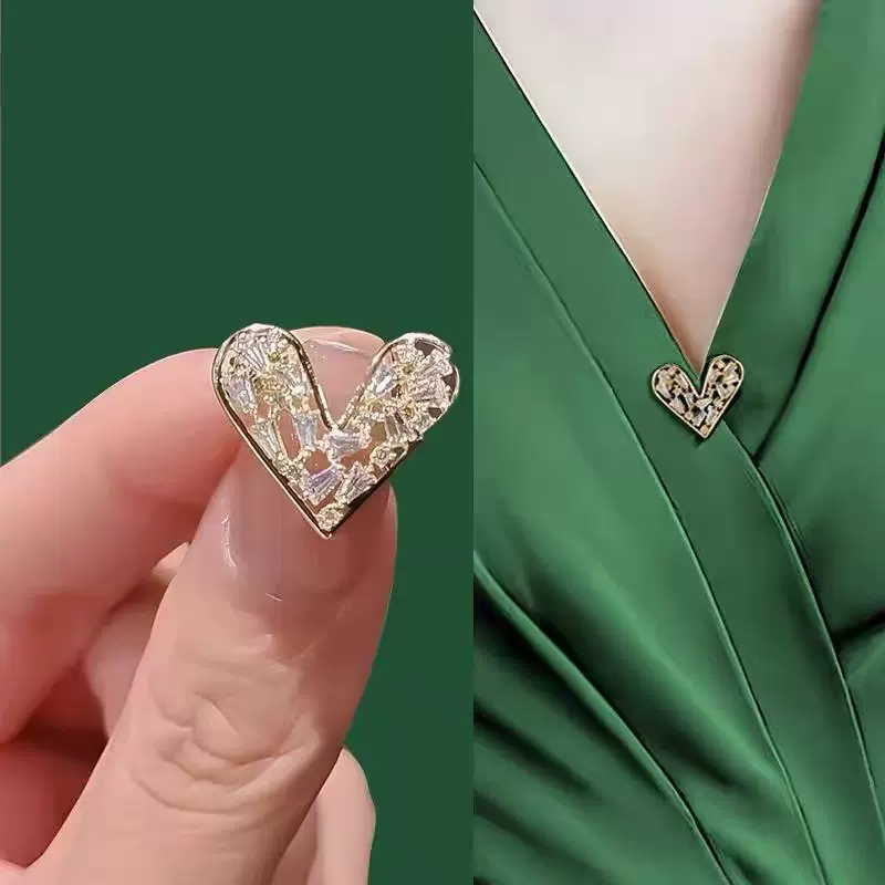 锆石爱心防走光扣小胸针领针别针衣服百搭迷你胸花女开衫扣针领口