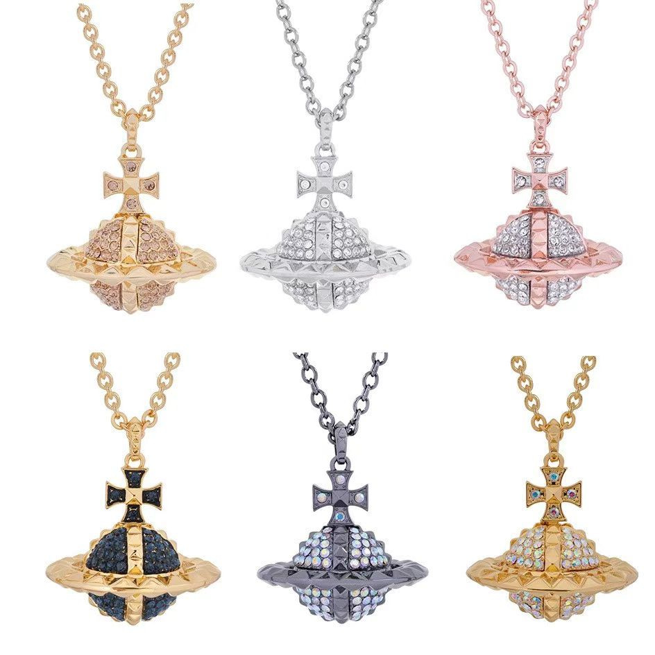 High-End Vivienne Westwood Large Three-Dimensional Saturn Necklace, Light Luxury Versatile Full Diamond Inlaid Exquisite Collarbone Chain