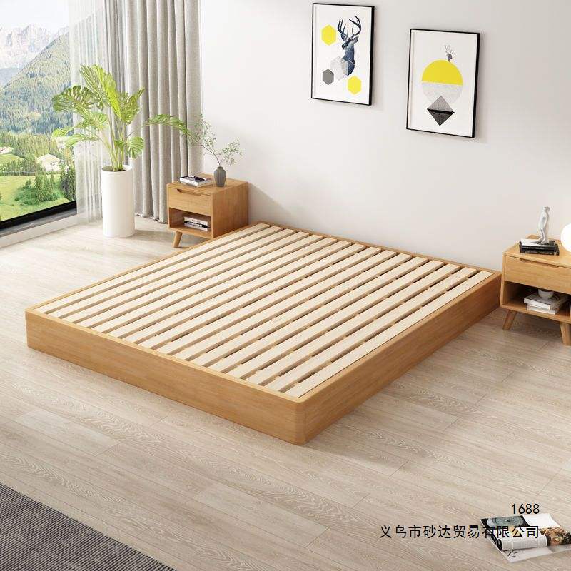 Tatami Japanese-style low bed, Nordic simple modern double solid wood bed, floor-standing bed without headboard for homestay Tatami Japanese-style low bed, Nordic simple modern double solid wood bed, floor-standing bed without headboard for homestay