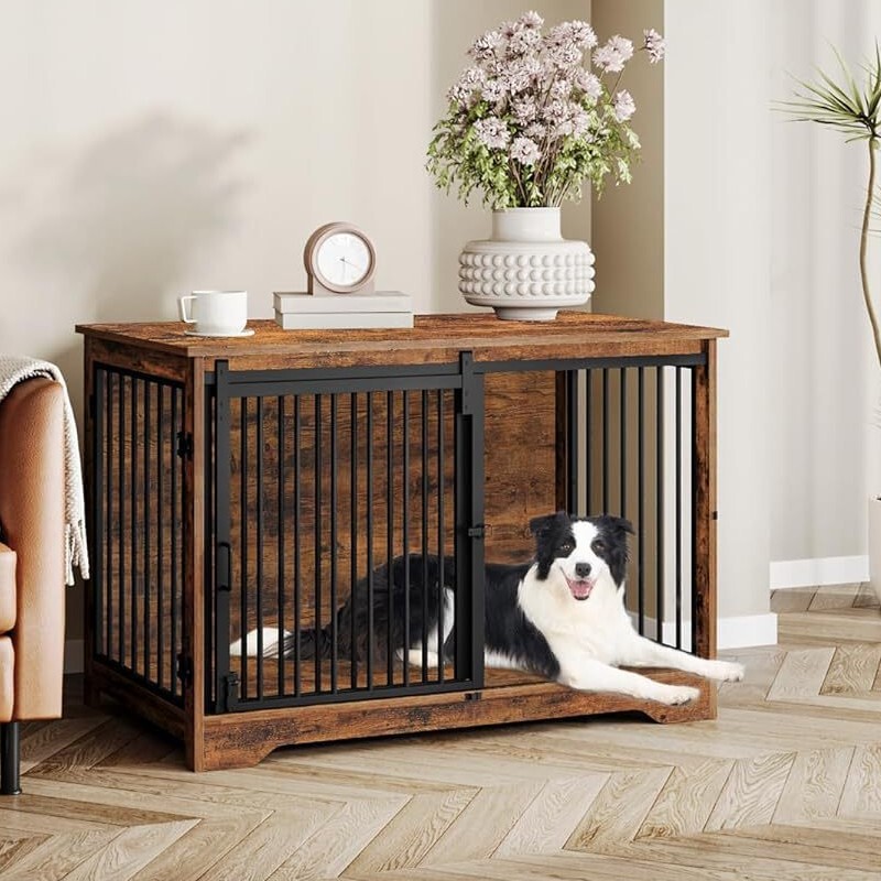 Heavy Duty Dog Cage Furniture Anti-chewing Anti-escape Wooden Indoor Dog Cage Dog Kennel Suitable for Medium and Large Size Dog TV Table