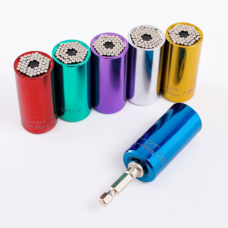 厂家直销多功能彩色万能套筒头铬钒钢公英制镀铬7-19mm魔术套筒头