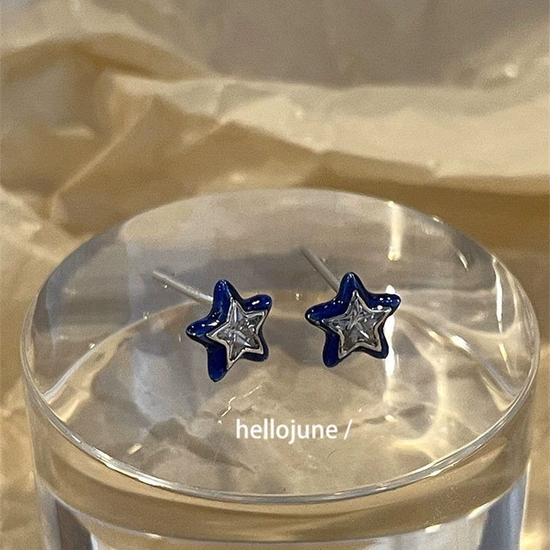 Серьги 925 серебро синие звёздочки, 3,7×3 см, лёгкие 3,17 г