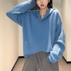 连帽针织衫女装秋冬毛衣内搭打底衫2025新款大码胖mm显瘦长袖上衣