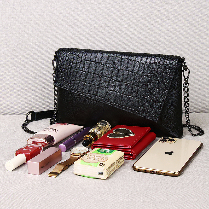 Stone Grain Genuine Leather Clutch Bag For Women 2023 New Trendy Large Capacity Chain Crossbody Bag Fashion Party Handbag - Thumbnail 4