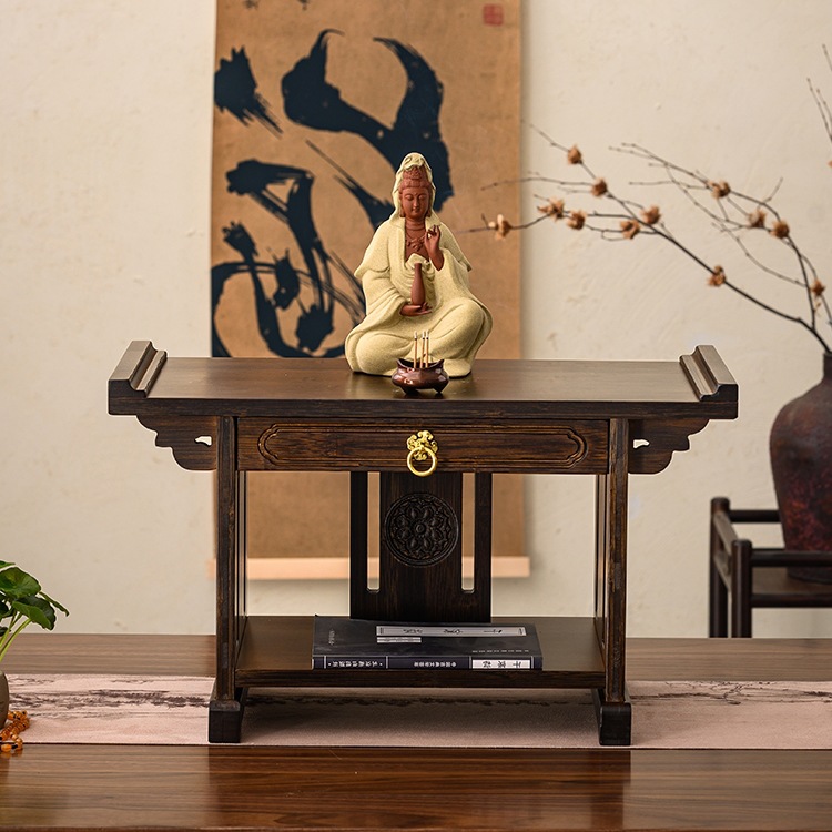 Cross-Border Desktop Small Buddhist Altar, New Chinese-Style Offering Table, Tribute Table, Buddhist Altar, Incense Case, Household Economical Buddha Statue, God of Wealth Delivery