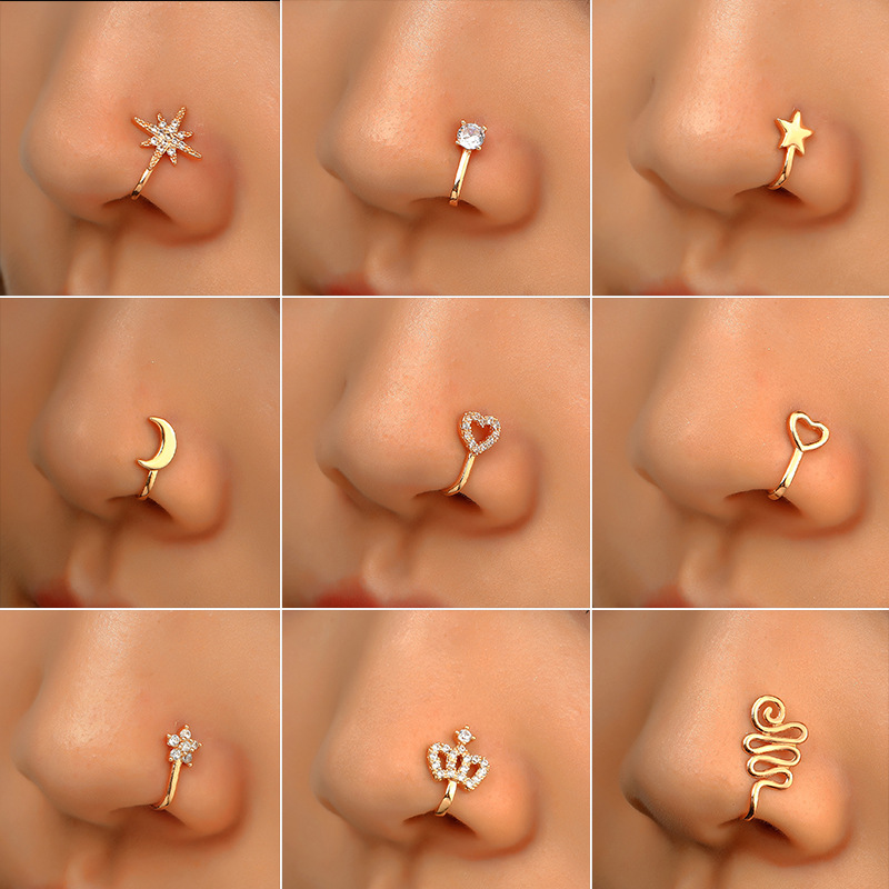 Non-perforated U-shaped Nose Clip Copper Inlaid Zircon Star Love Crown Nose Ring False Nose Ornament