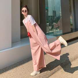 实拍2025粉色背带裤夏季女薄款网红炸街设计感阔腿裤奶系吊带裤潮
