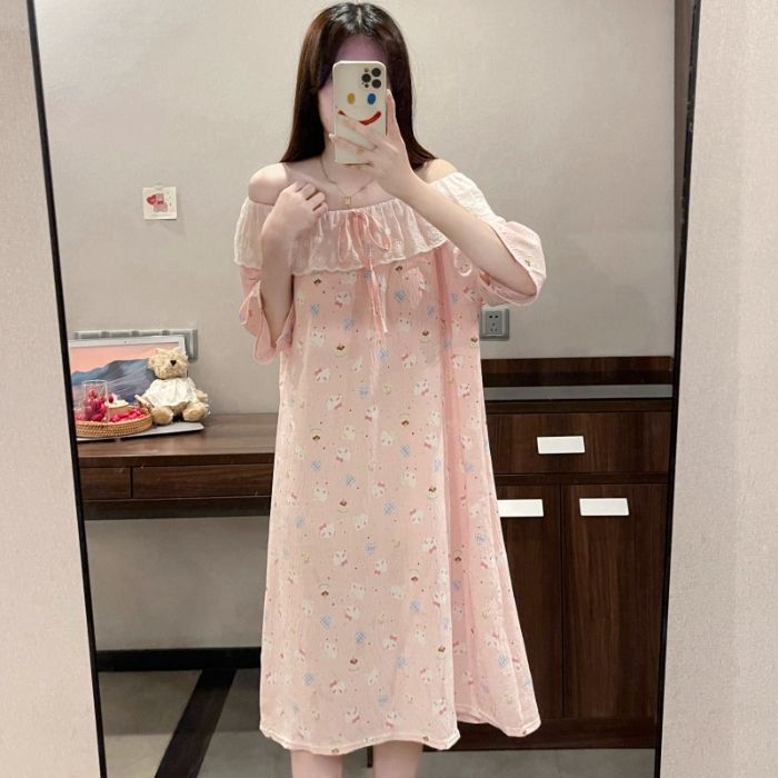 Venta al por mayor transfronteriza verano nuevo estilo dulce camisón casual hogar con almohadilla para el pecho pijamas de una pieza ropa de aire acondicionado para el hogar de las mujeres