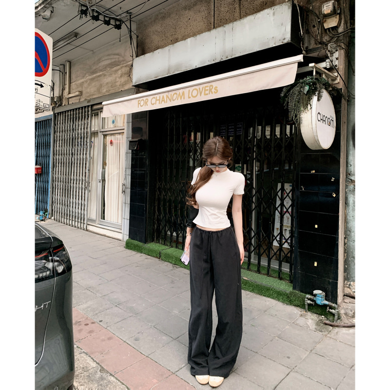 JMSHOP 松弛玩家 超柔天丝棉麻裤子女春夏松紧抽绳直筒宽松休闲裤|undefined
