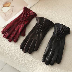Korean Style Cold-proof Warm Touch Screen Gloves Winter Men's and Women's fleece-lined Thickened Leather Gloves Outdoor Bike Gloves for Women