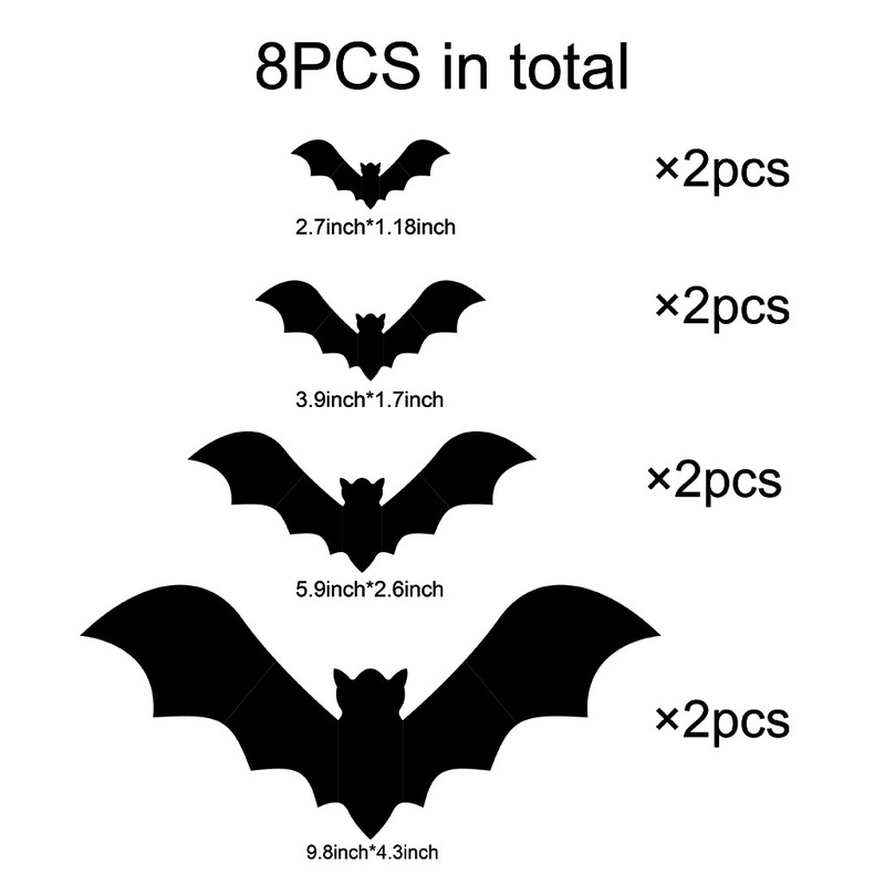新しいハロウィン夜光コウモリ3D立体黒コウモリウォールステッカー、ハロウィンパーティーの雰囲気作りに光るコウモリ|undefined