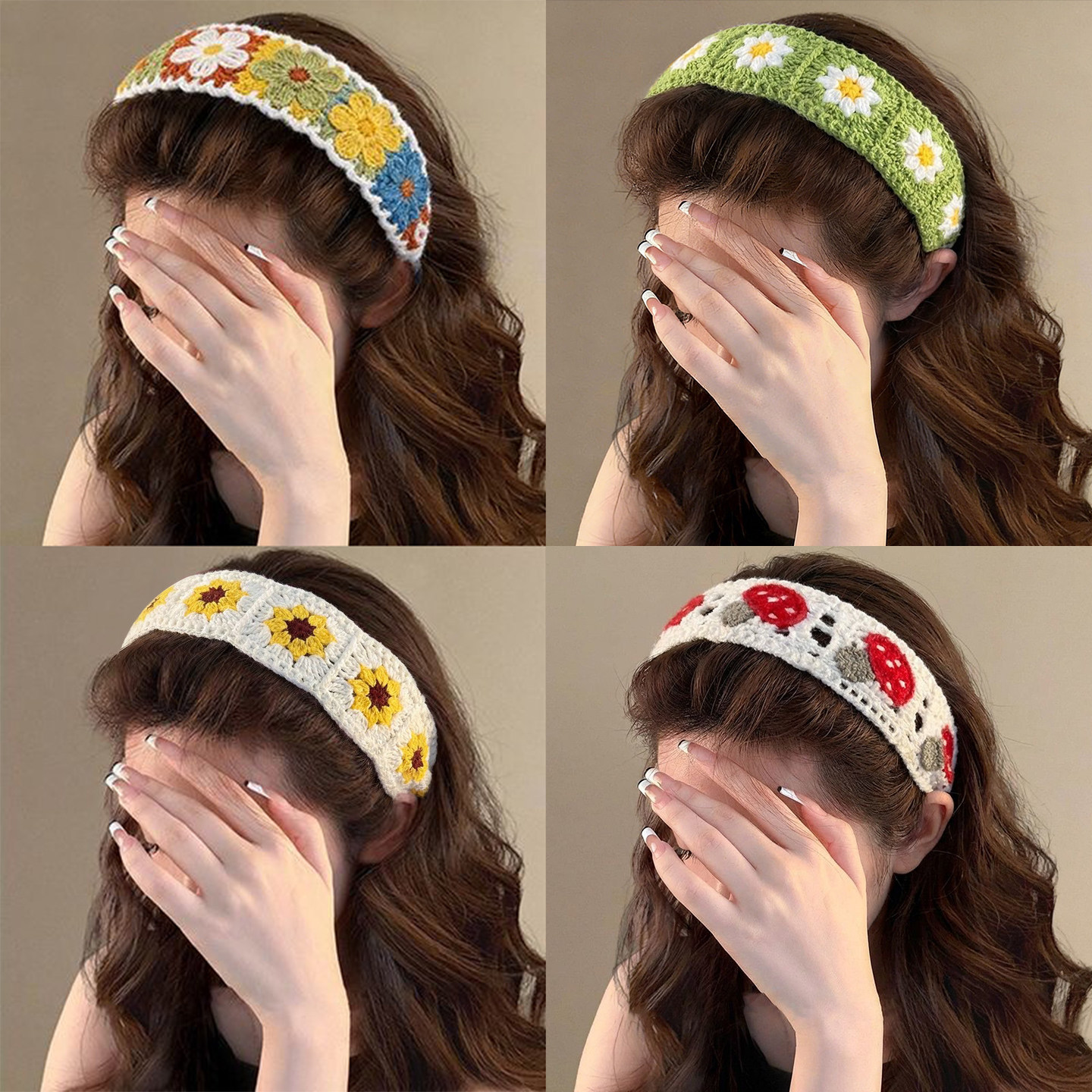 Knitted wool magic tape headband for washing face, women's hairband, bangs adhesive, hair tidying tool, sticky hair accessory