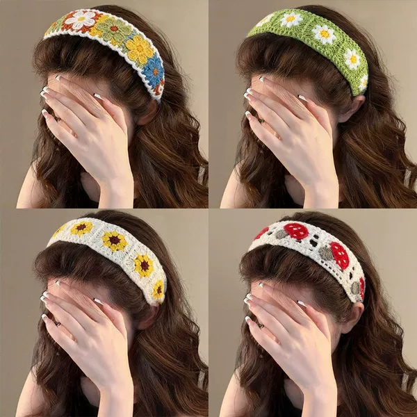 Knitted wool magic tape headband for washing face, women's hairband, bangs adhesive, hair tidying tool, sticky hair accessory
