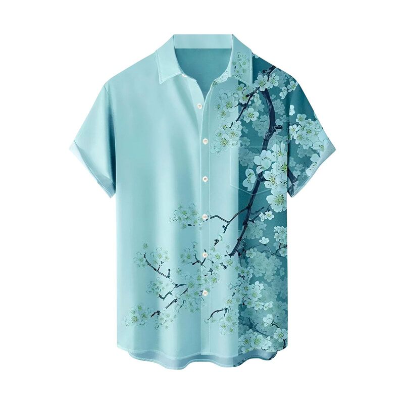 Men's Shirt 3D Men's Bowling Shirt Short-Sleeved Retro Printed Camping Shirt Casual Button-Down Shirt