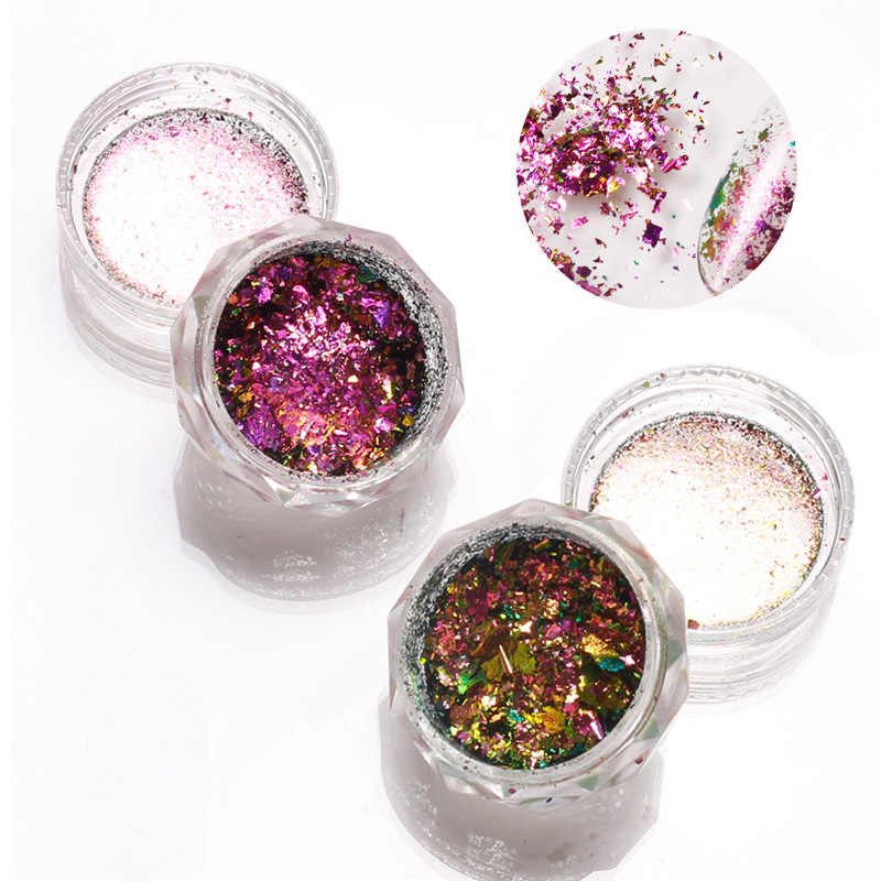 Internet celebridad nuevo ultra-Delgado colorido nube óptica hoja de polvo colorido Aurora hielo cristal uñas polvo hadas brillo uñas joyería