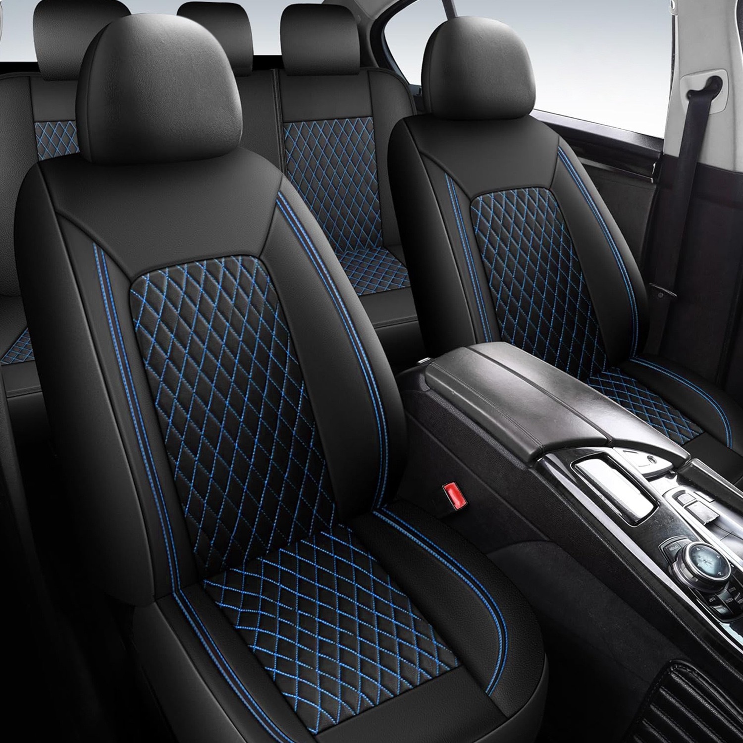 New cross-border single-line diamond pattern PU leather universal car seat cover for Amazon, Temu, Mercado Libre, Mexico