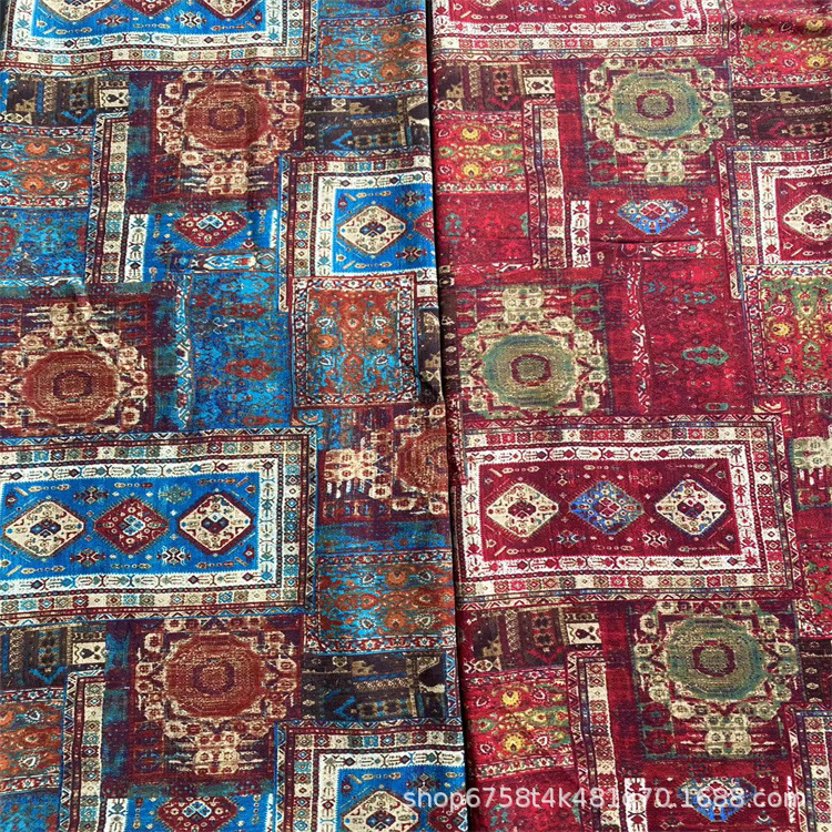 棉麻印花布料 民族风 方块 棋牌花 波西米亚面料丽江靠枕桌布麻裙