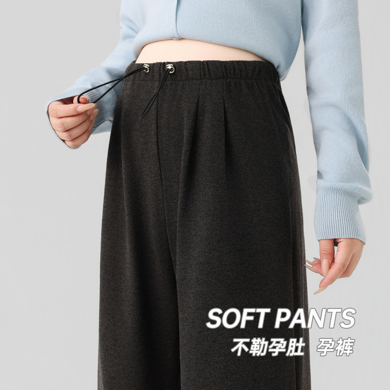 Maternity Pants for Autumn and Winter 2025 New Style, Non-Tightening Wide-Leg Pants for Pregnancy, Warm Fleece-Lined Pants for Winter Wear