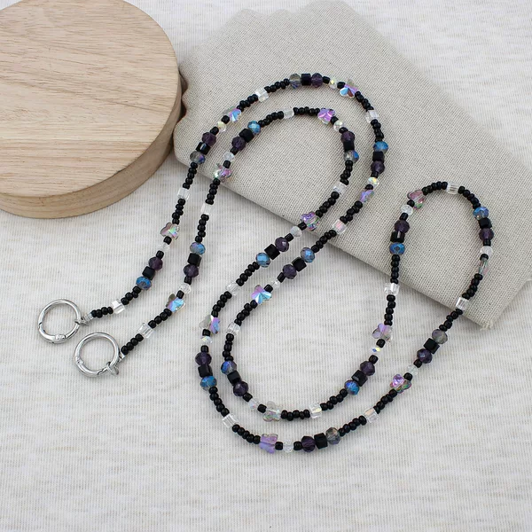 Fashionable colorful crystal butterfly crossbody phone chain, black beaded long phone strap, phone case accessory, bag chain