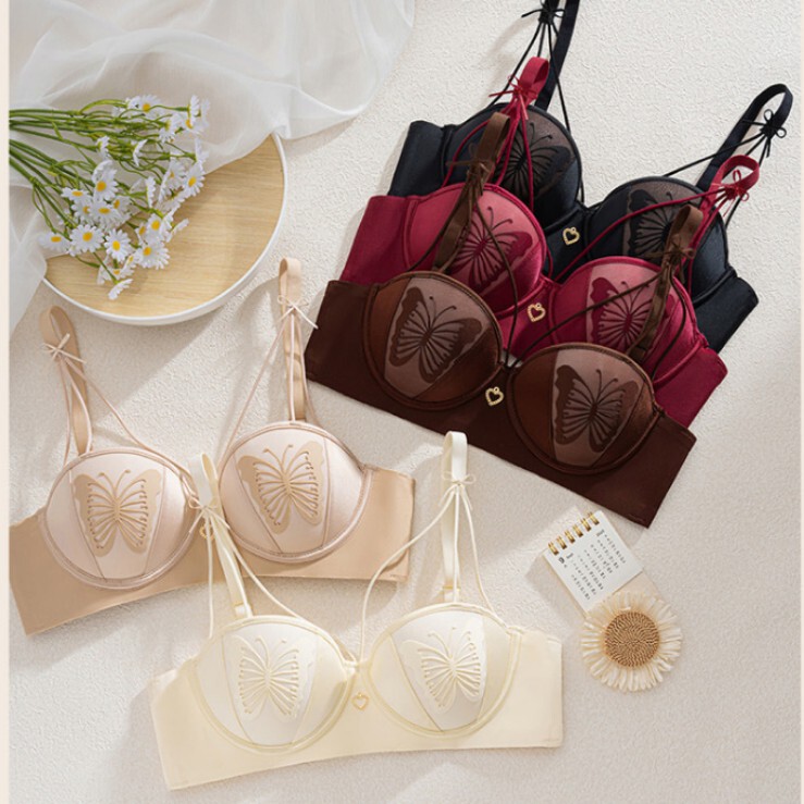 Butterfly Mesh Breast Beauty Color Sexy Intimates for Women with Small Breasts Gathered to Make Them Bigger Butterfly No Steel Ring Breast-Retracting Bra for Women