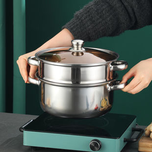 24cm Double-Layer Steamer Stainless Steel Thickeneded Household Porridge Induction Cooker Milk Pot Steamer Soup Gas Kitchen Multi-Purpose