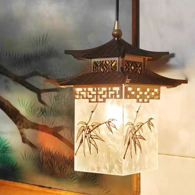 New Chinese Style Song Dynasty Aesthetic Zen Tea Room Restaurant Antique Building House Pavilion Entrance Light Four Corner Pavilion Chandelier