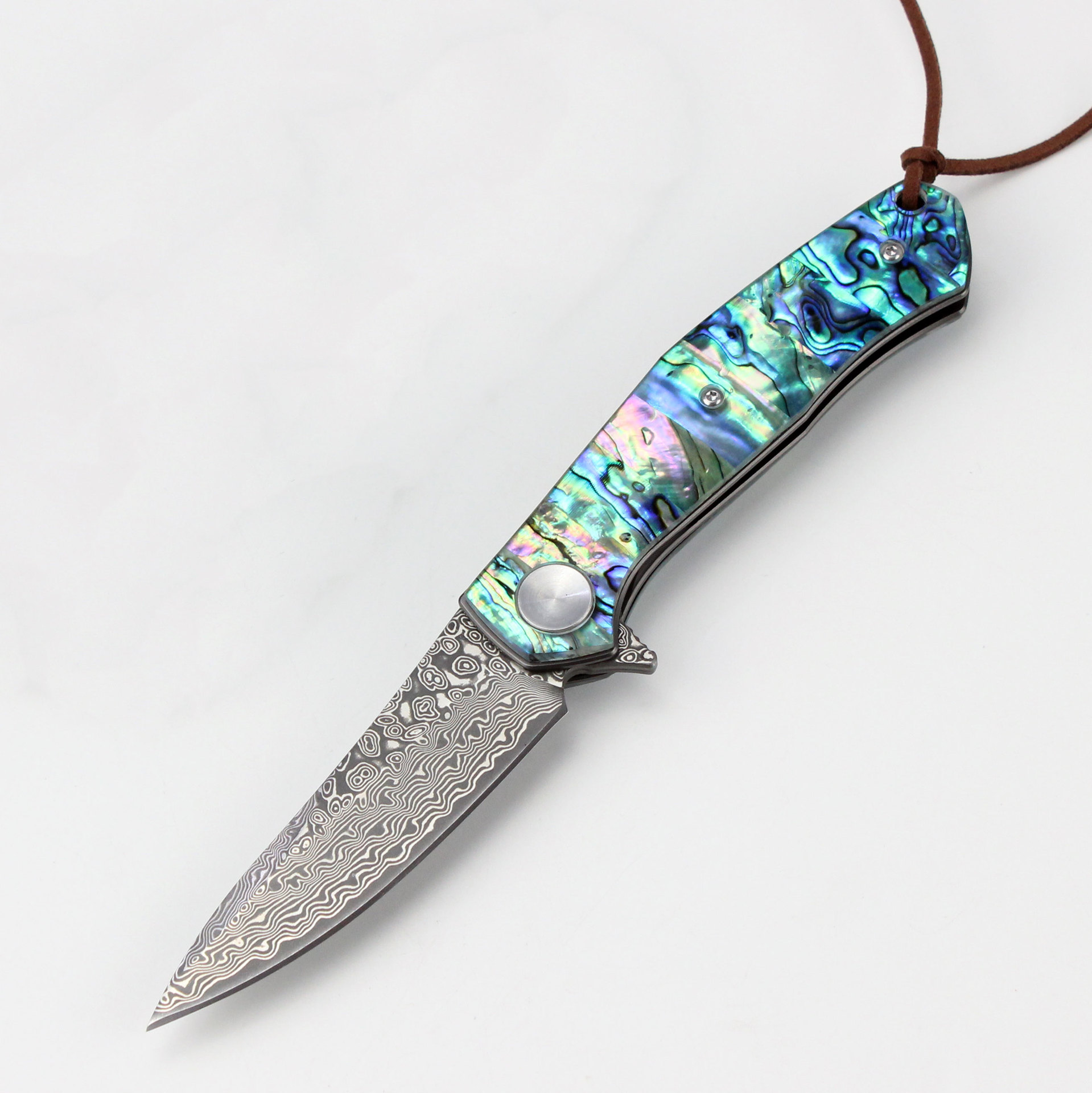 Color Shell Handle Damascus Steel Knife - Picture 5 of 6