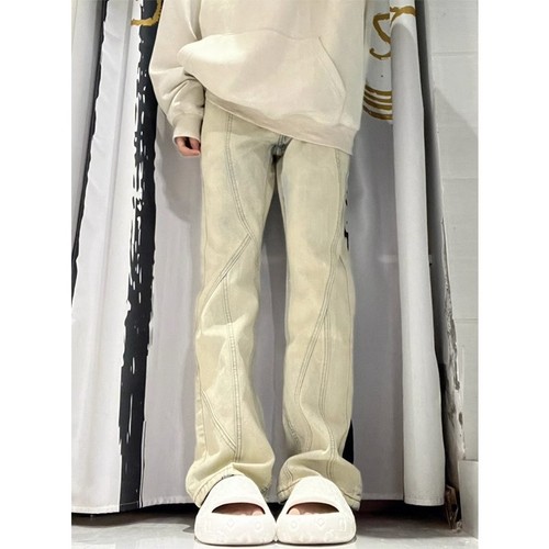 American Retro High Street Wide Leg Jean for Women - Yellow Mud Color, Versatile High-Waisted Loose Straight Leg Pants, Fashionable