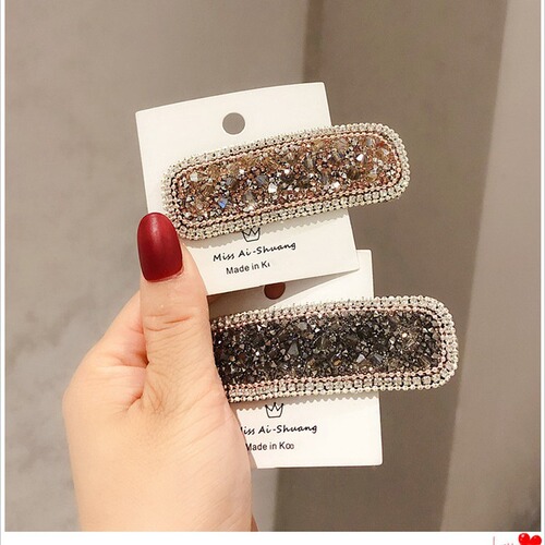 Glass glazed hairpin side clip girl's simple full diamond side bangs clip rhinestone broken diamond BB clip on the back of the head