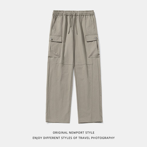 Split and Spliced Design Casual Pants Spring Japanese Style Loose Double Three-Dimensional Pockets Straight-Leg Long Trousers