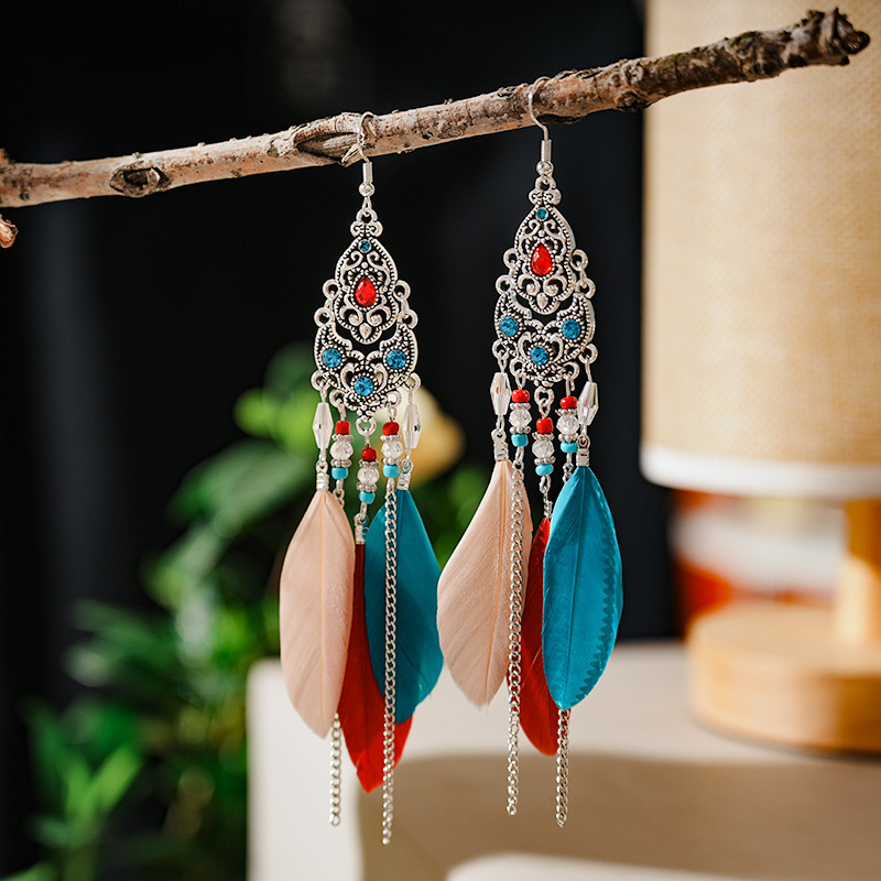 2026 Your Dixi 11+1 Color Crystal Feather Earrings Retro Dot Diamond Chain Earrings Small Fresh Travel Accessories