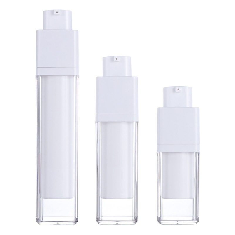 Fuente de fábrica cuadrada de prensa giratoria botella de vacío Fundación botella líquida botella de esencia botella de loción esmerilada de doble capa