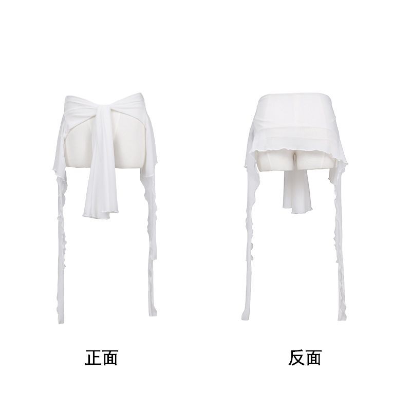 White fringed mesh top [can be worn twice and can be worn around the waist] / One size fits all