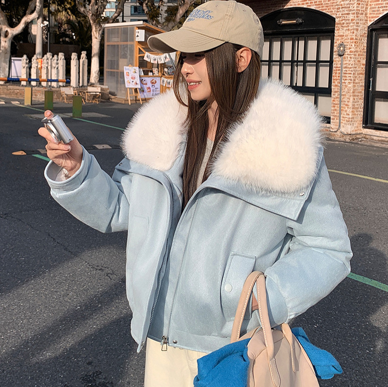 2025新款棉衣女短款毛毛翻领棉服女装冬季新款简约棉袄潮外套