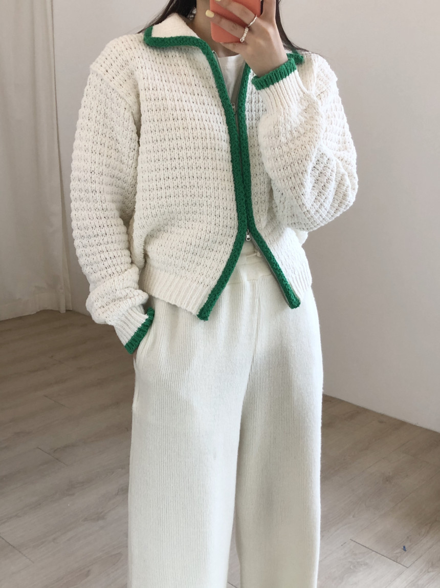 Contrast Thick Needle Zipper Cardigan Sweater Coat