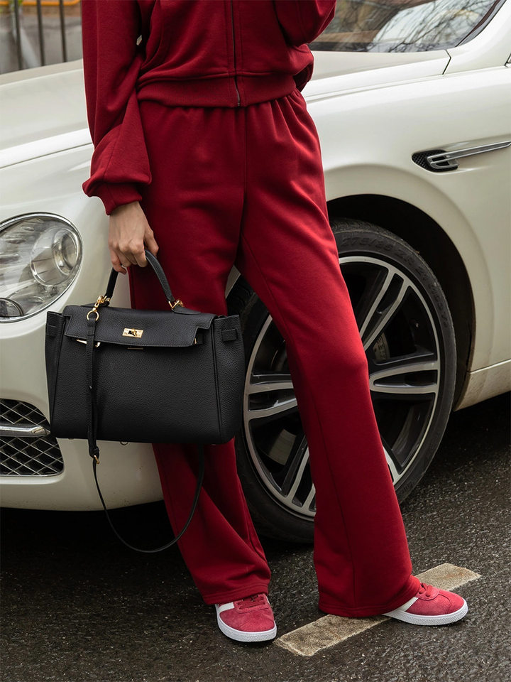 Bộ đồ thể thao nữ hai mảnh áo hoodie khóa kéo ngắn tay dài và quần dài — Màu xanh hải quân, màu xanh đậm, nâu sẫm chi tiết 4