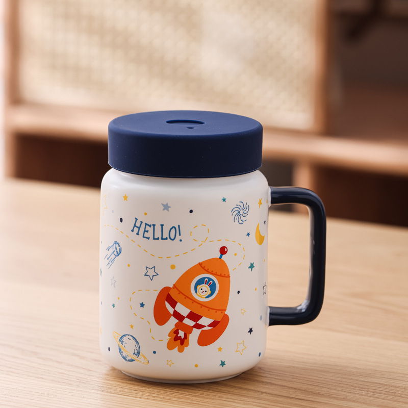 Conejo espacial taza de cerámica taza de café taza de leche de dibujos animados regalo de regalo de año del conejo logotipo