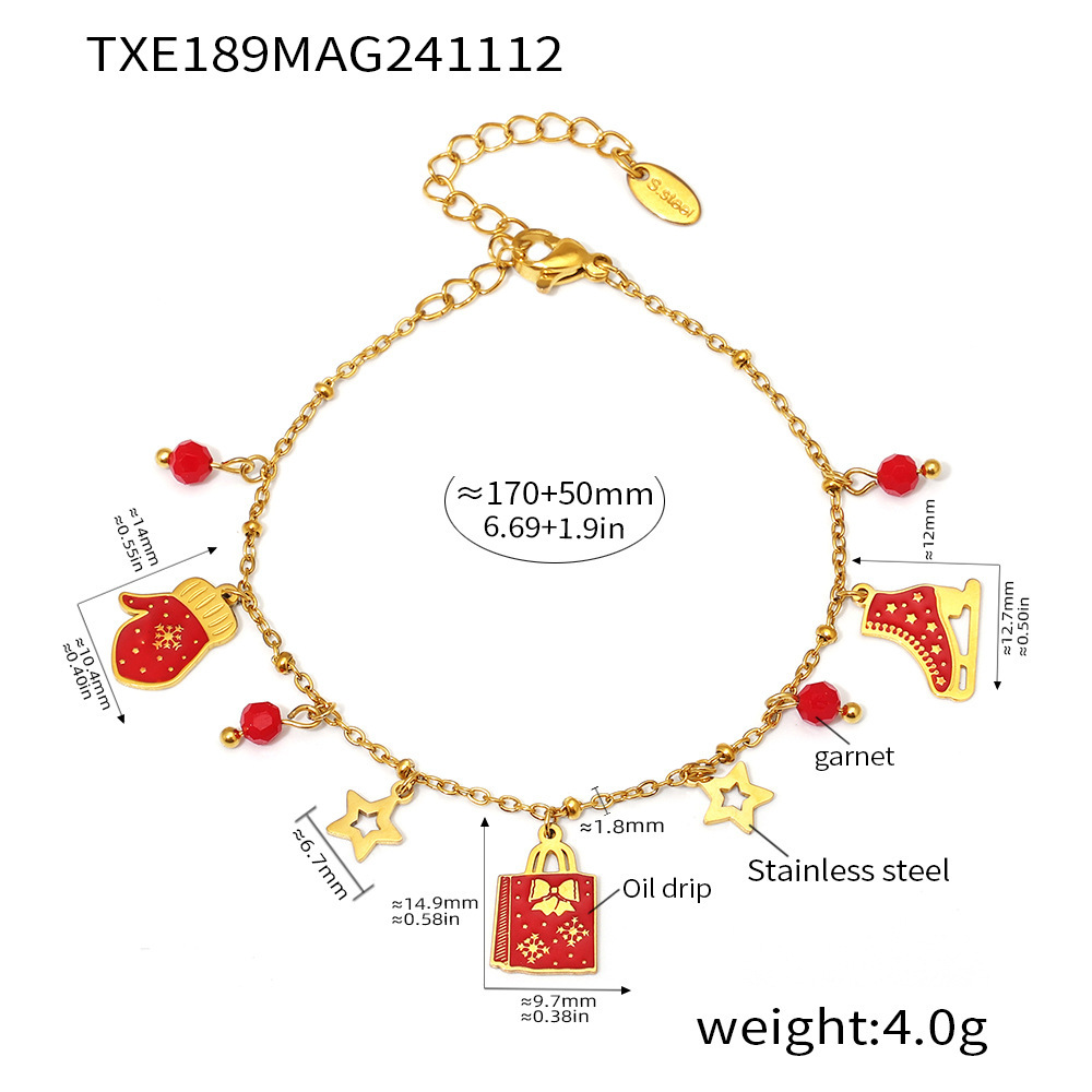 Square Christmas Enamel Pendant Necklace And Bracelet Jewellery Set_voghion.com