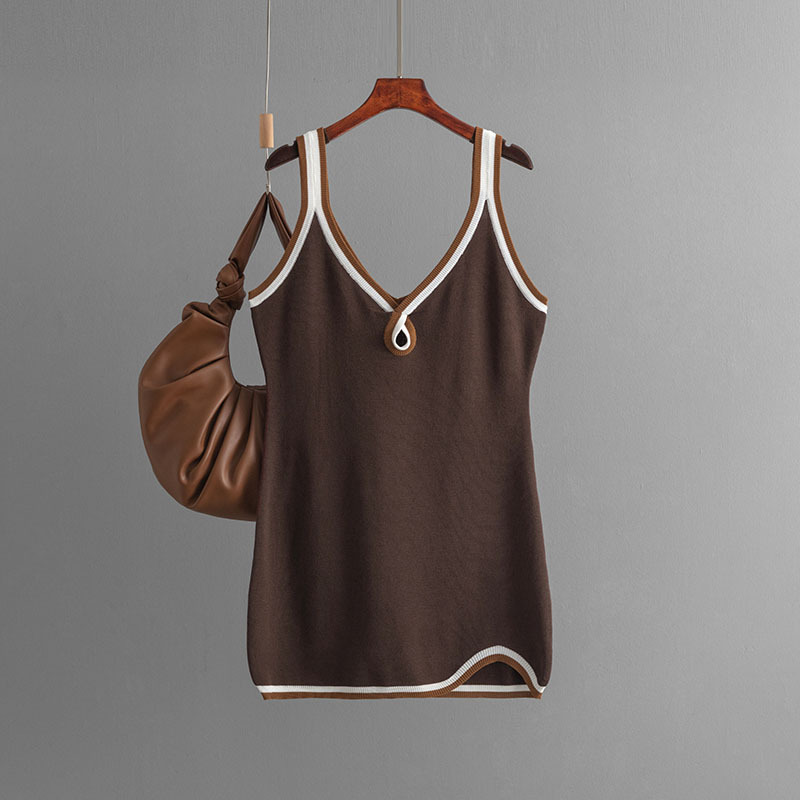 Sleeveless Sleeve Length Wholesale Women's Simple Style Commute Style Color Block Solid Color Office Weekend Indoor V Neck Basic Model Sleeveless Tight Skirt