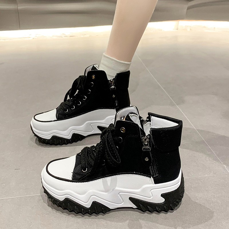 Korean style new dad shoes for women Women Sneakers Thick bottom front lace up sneakers for women Height increasing shoes for women_desvips.com