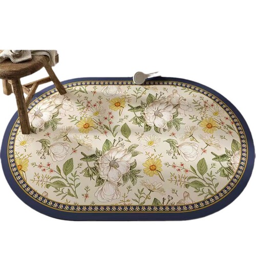 American-style floral diatomaceous earth mat for home use, bathroom and toilet door, fresh flower pattern, anti-slip and water-absorbent foot mat