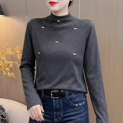 一件代发直播爆款半高领长袖T恤女打底衫2025春秋季纯色显瘦上衣