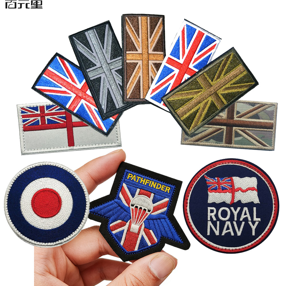 New Cross-Border Temu Clothing Armband Embroidered Cloth Patch with British Flag and Union Jack Velcro Badge Label