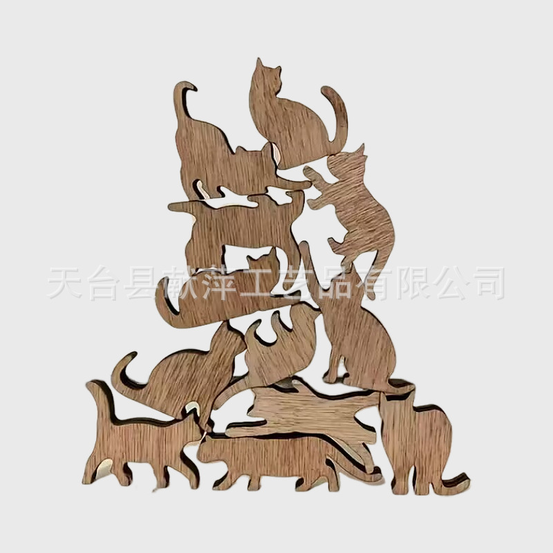 Máy tính để bàn bằng gỗ ba chiều Mèo Mini cá tính sáng tạo hoạt hình dễ thương bằng gỗ xếp chồng lên nhau mèo cân bằng mèo con Jenga chơi