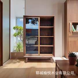 老槠木餐边柜日式简约展示柜玻璃茶水柜现代储物柜小户型